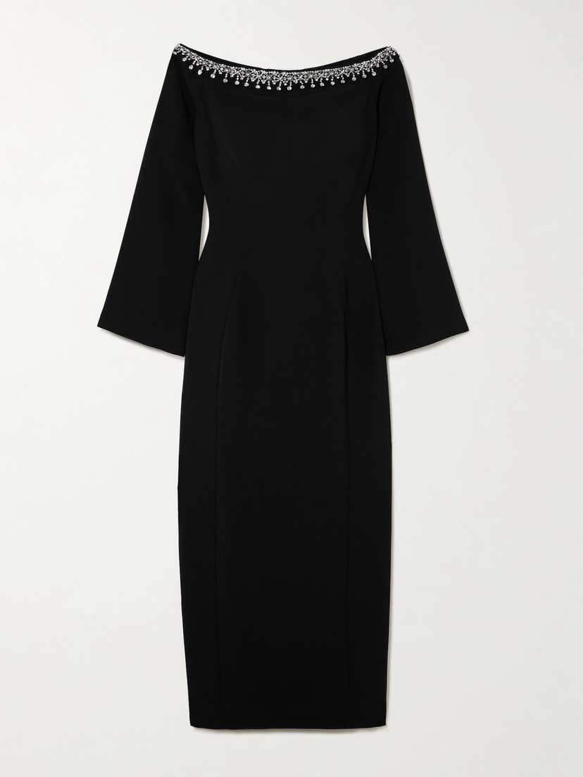 Jenny Packham Off-the-shoulder Embellished Cady Midi Dress