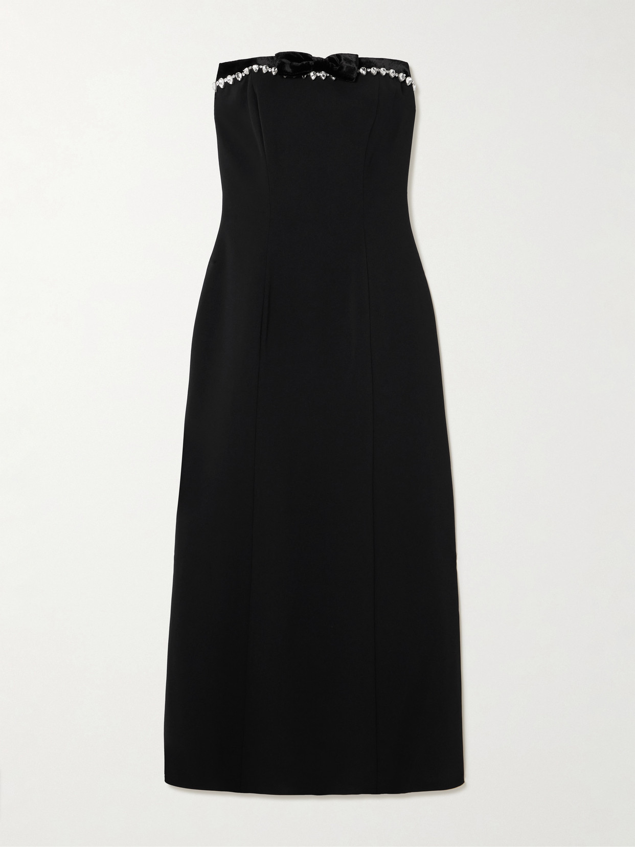Jenny Packham Strapless Embellished Velvet-trimmed Cady Midi Dress In Black