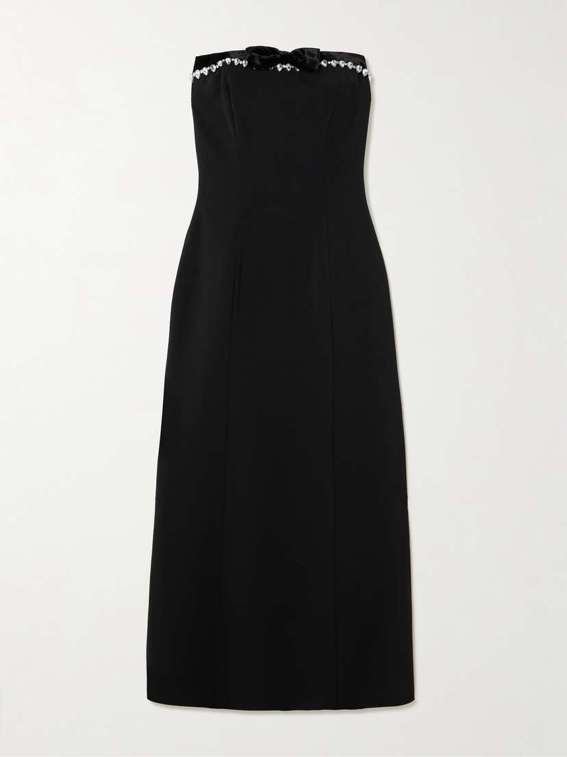 Jenny Packham Strapless Embellished Velvet-trimmed Cady Midi Dress
