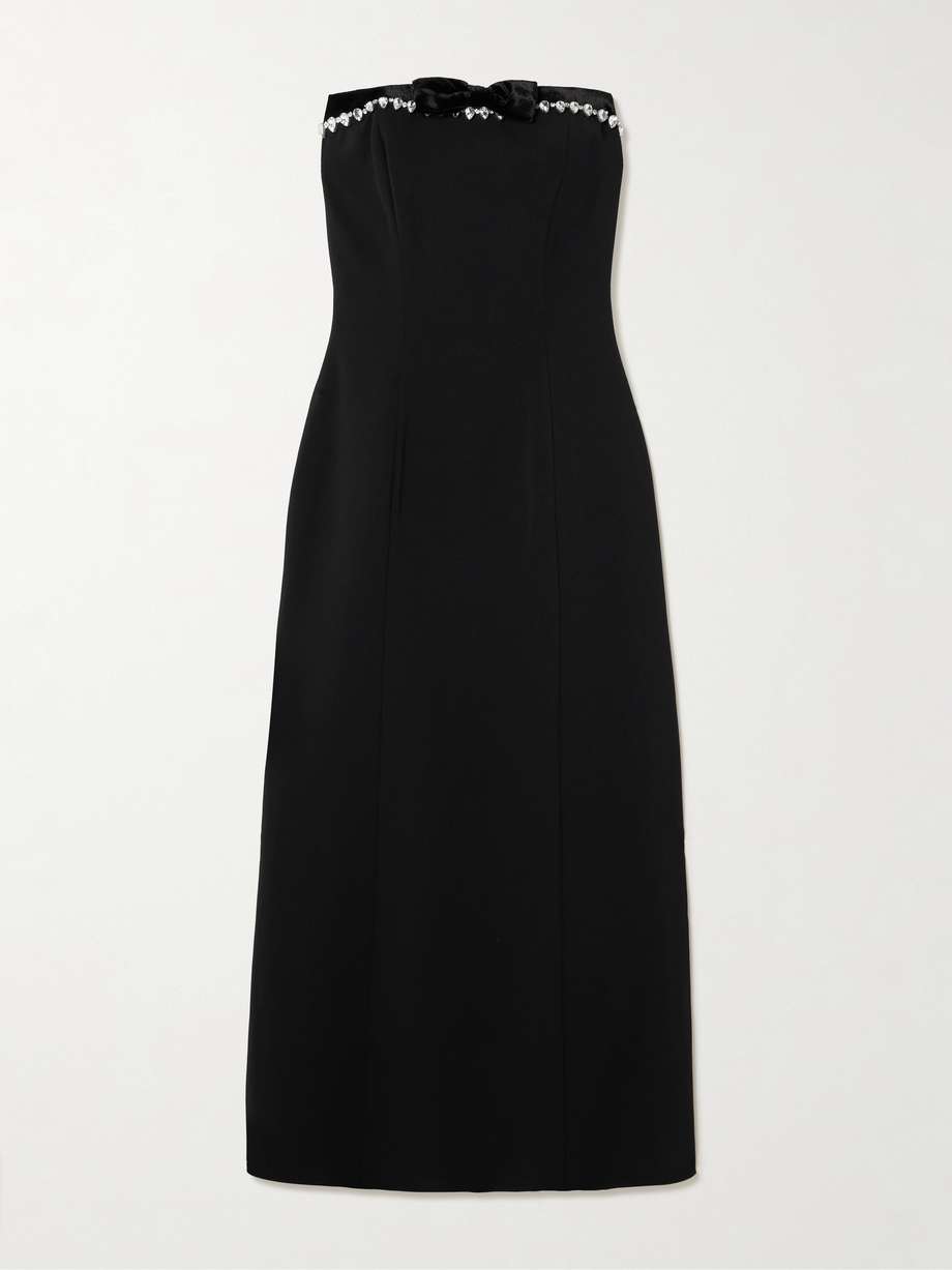 strapless embellished velvet-trimmed cady midi dress