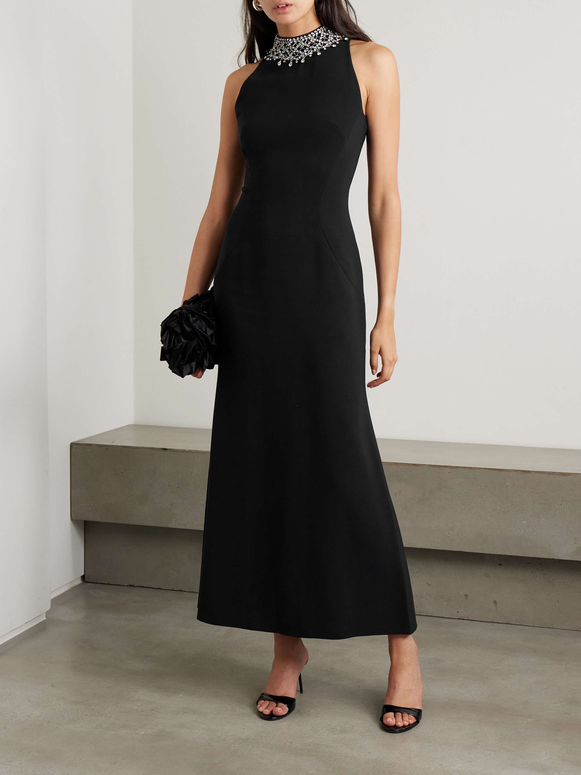 Jenny Packham Embellished Cady Maxi Dress Women Black Dresses L