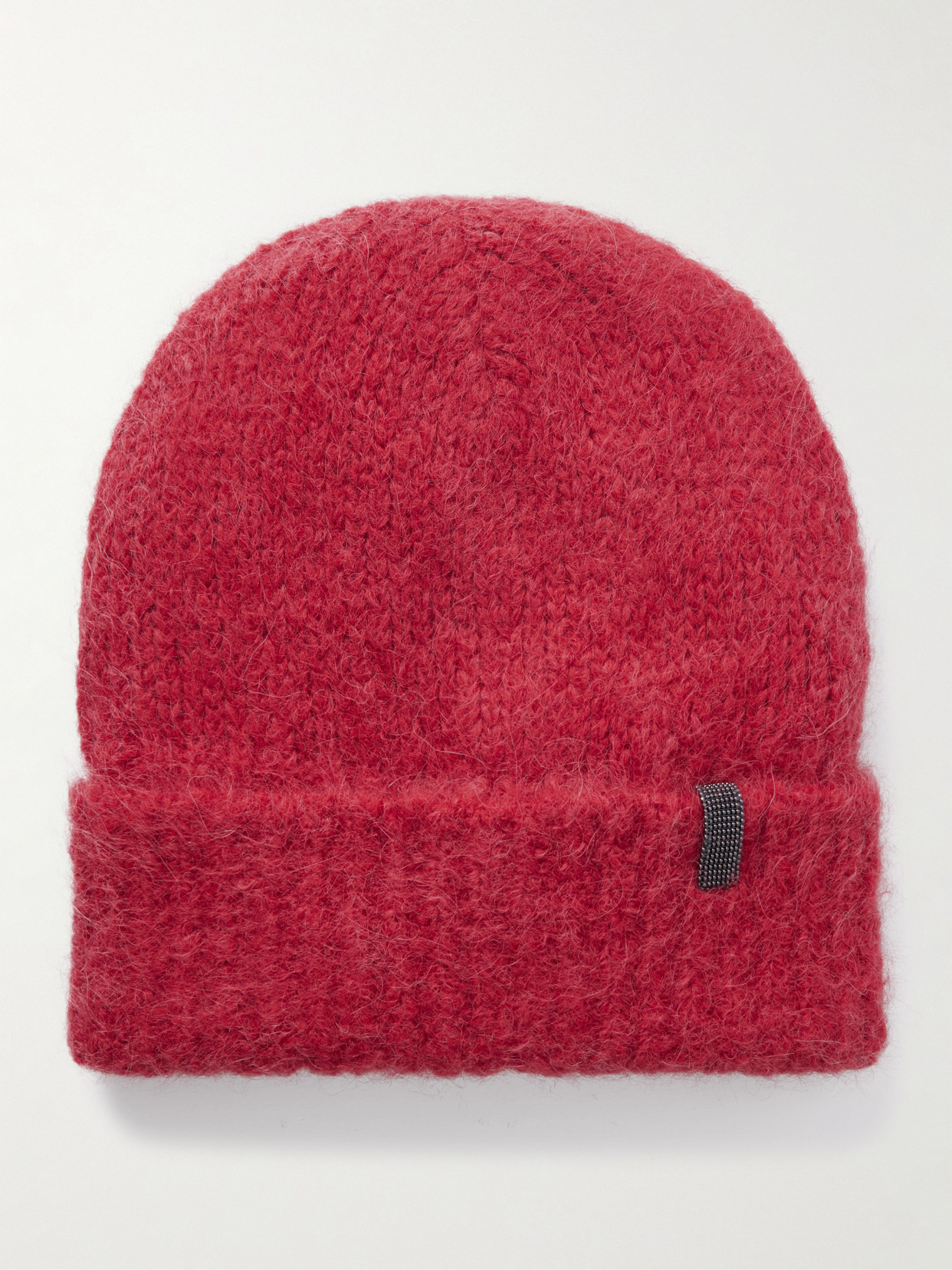 Brunello Cucinelli Bead-embellished Ribbed Alpaca-blend Beanie In Red