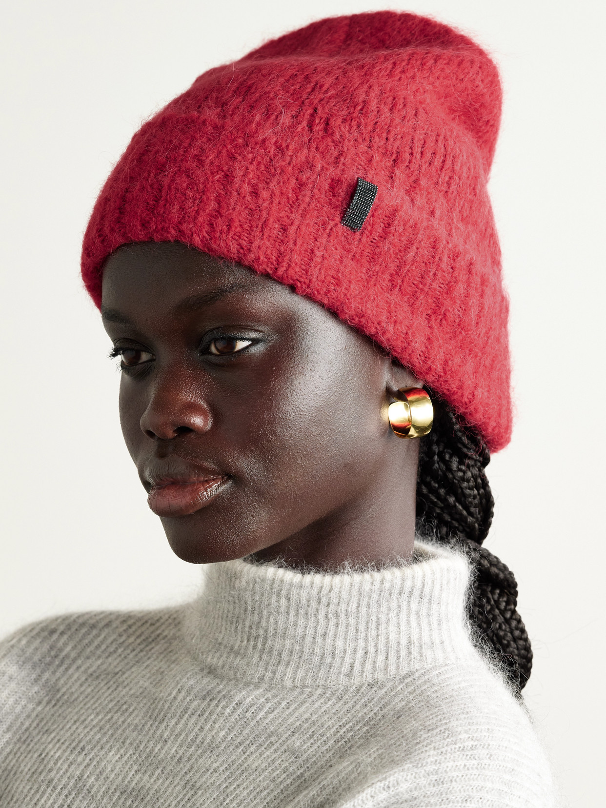 BRUNELLO CUCINELLI BEAD-EMBELLISHED RIBBED ALPACA-BLEND BEANIE