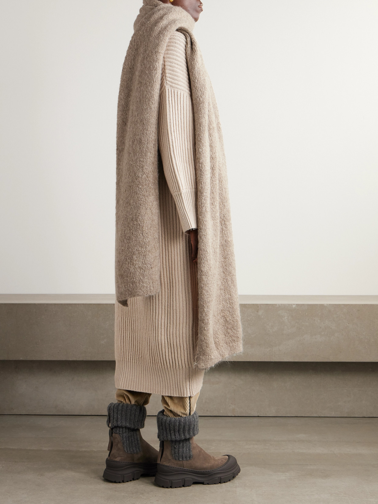 Brunello Cucinelli Bead-embellished Brushed Alpaca-blend Scarf In Neutrals