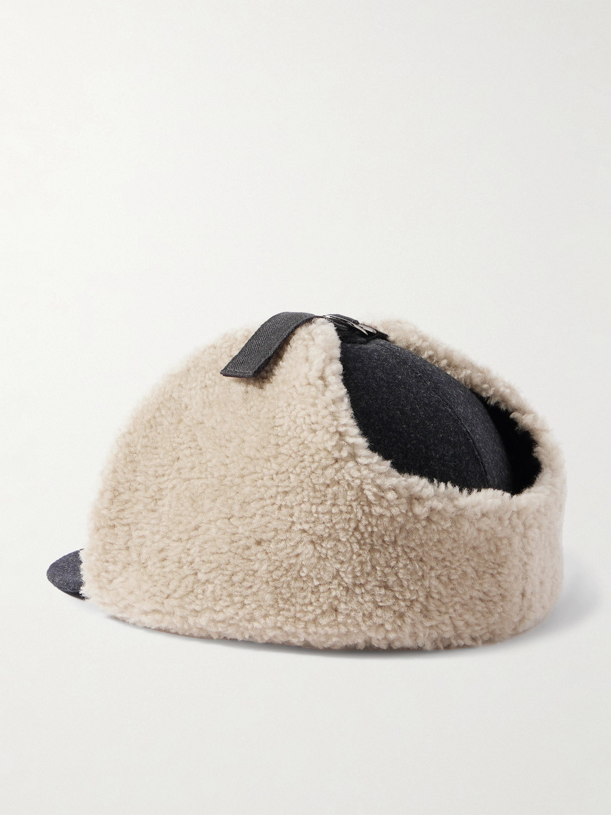 Brunello Cucinelli Embellished Shearling-trimmed Wool-felt Cap In Cream