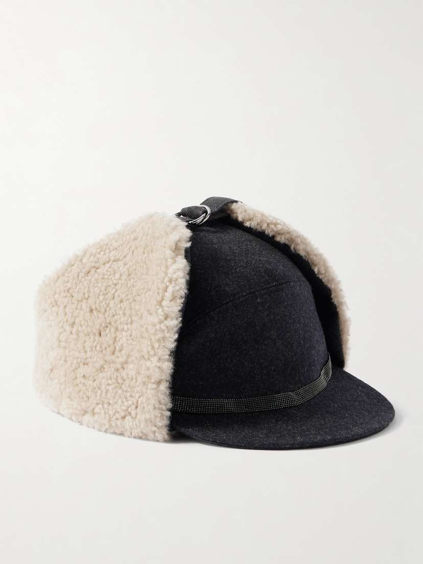 Brunello Cucinelli Embellished Shearling-trimmed Wool-felt Cap