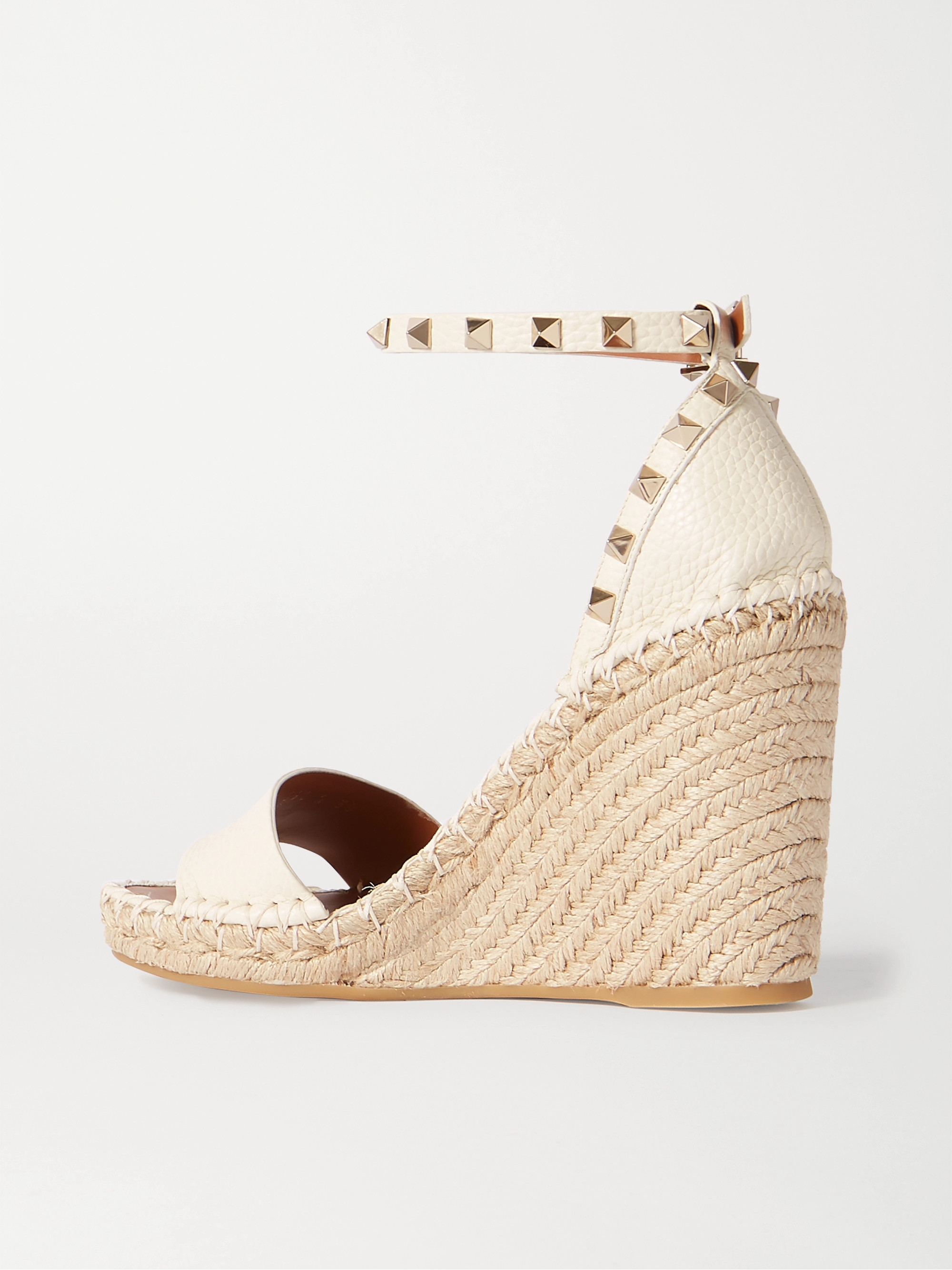 Valentino Garavani Rockstud 105 textured-leather espadrille wedge sandals thumbnail