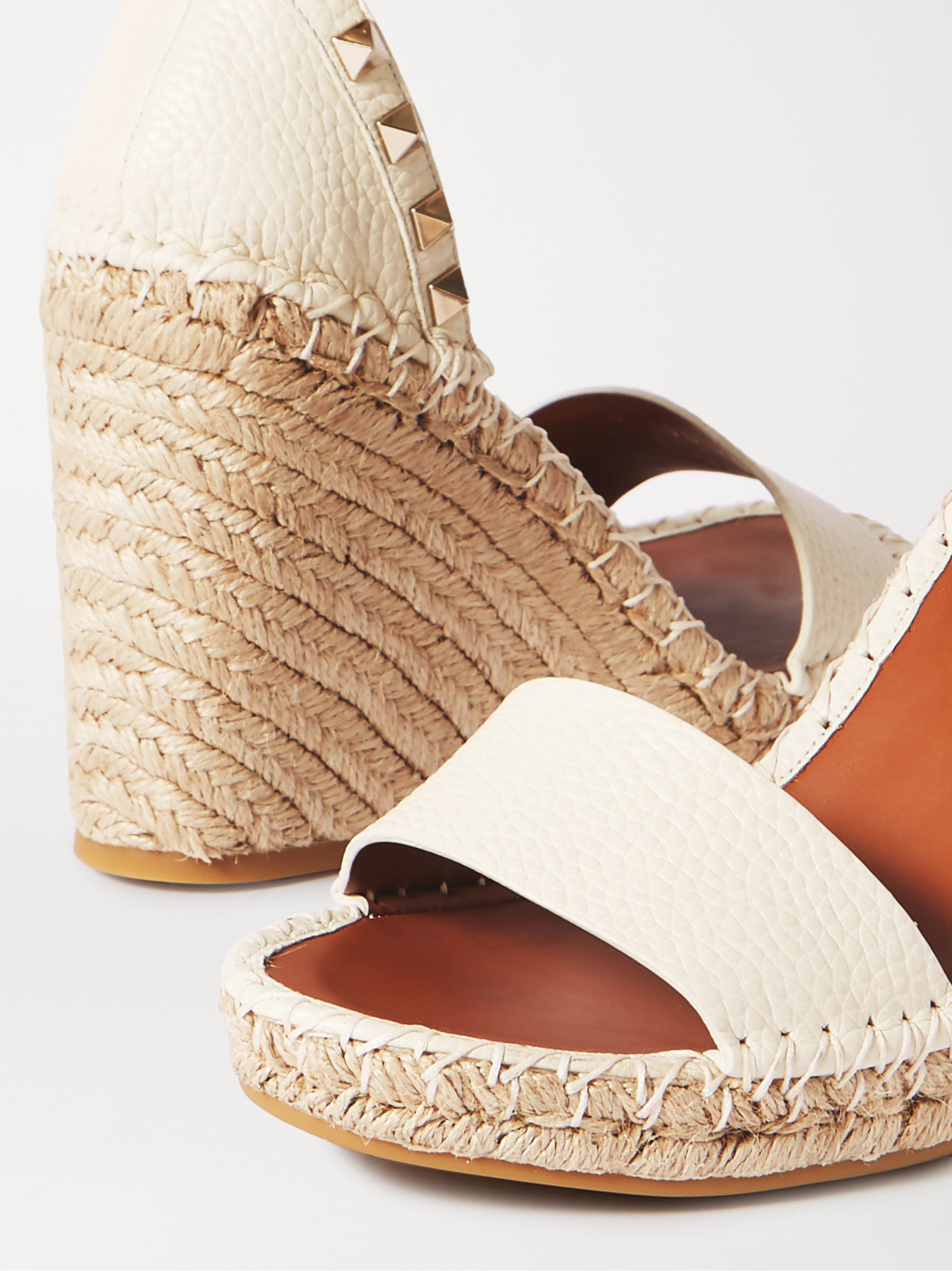 Valentino Garavani Rockstud 105 textured-leather espadrille wedge sandals thumbnail