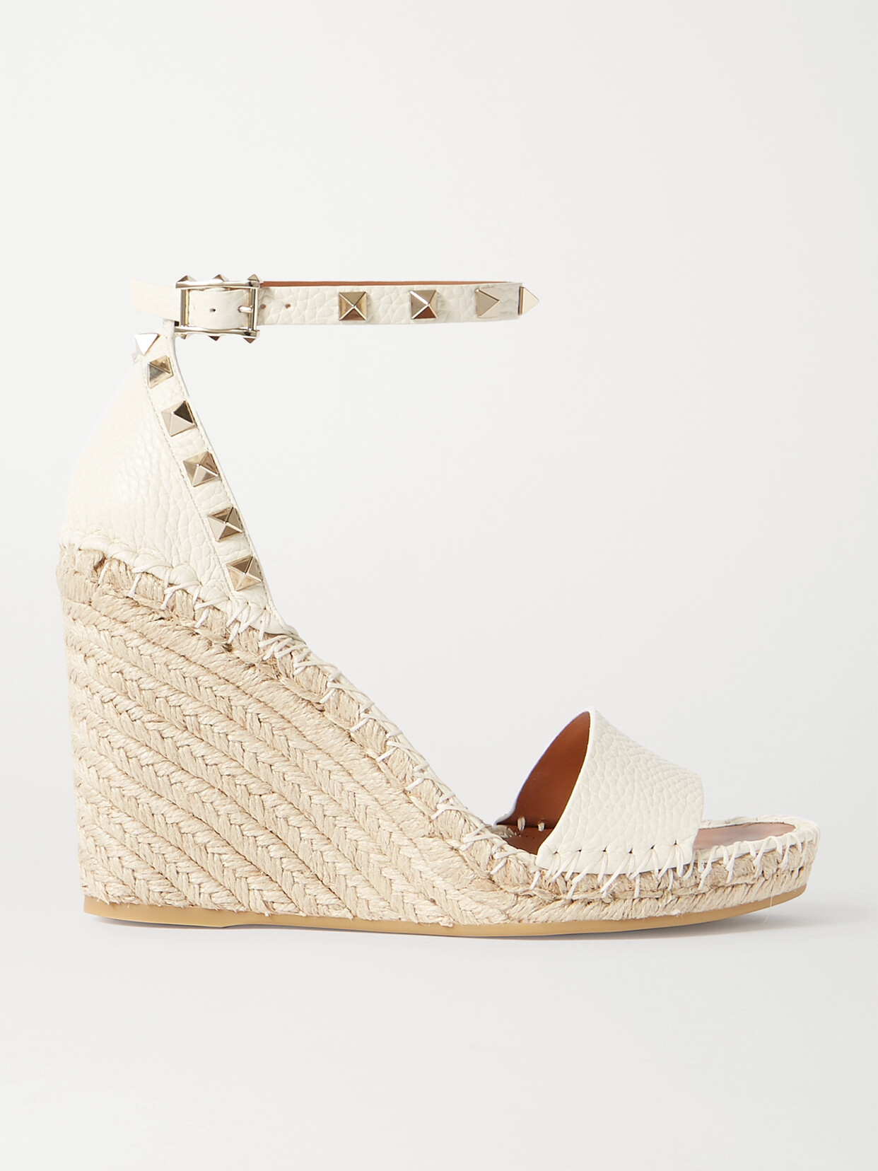 Valentino Garavani Rockstud 105 Textured-leather Espadrille Wedge Sandals In Gold