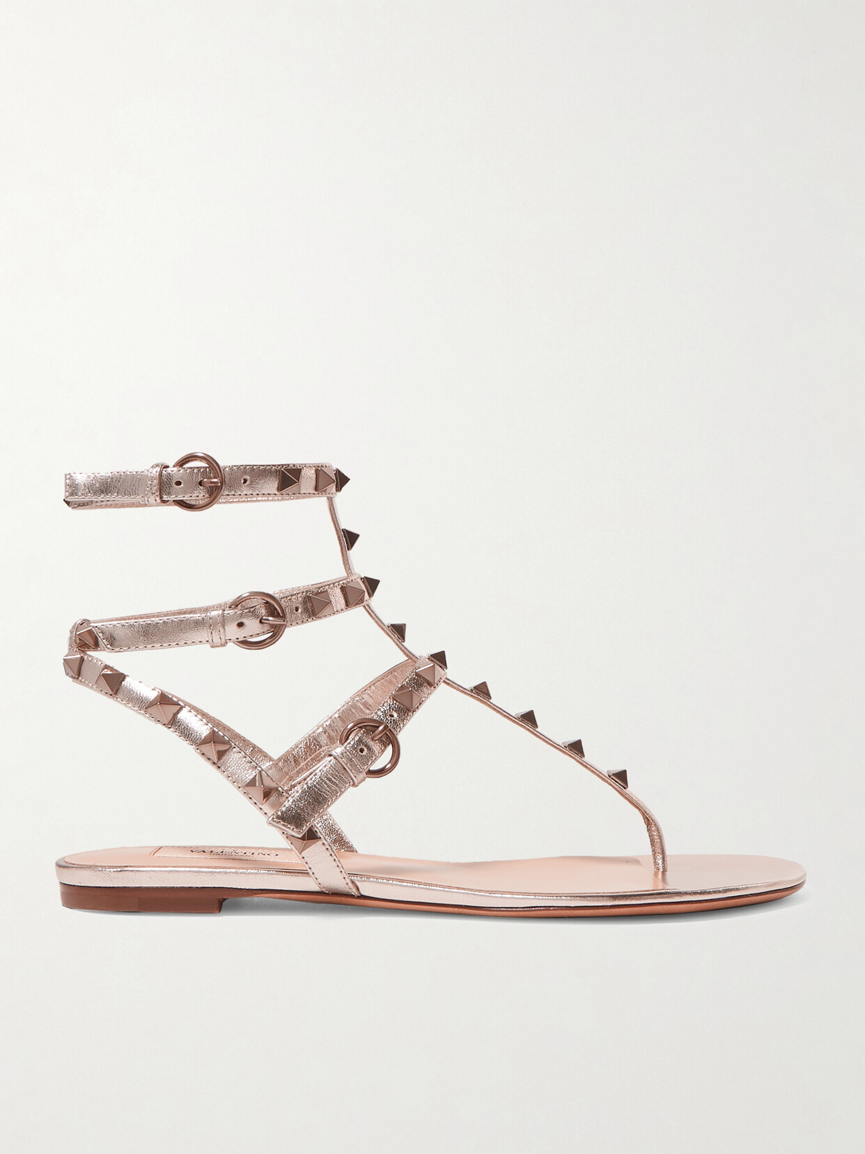 Valentino Garavani Rockstud Metallic Leather Sandals In Gold