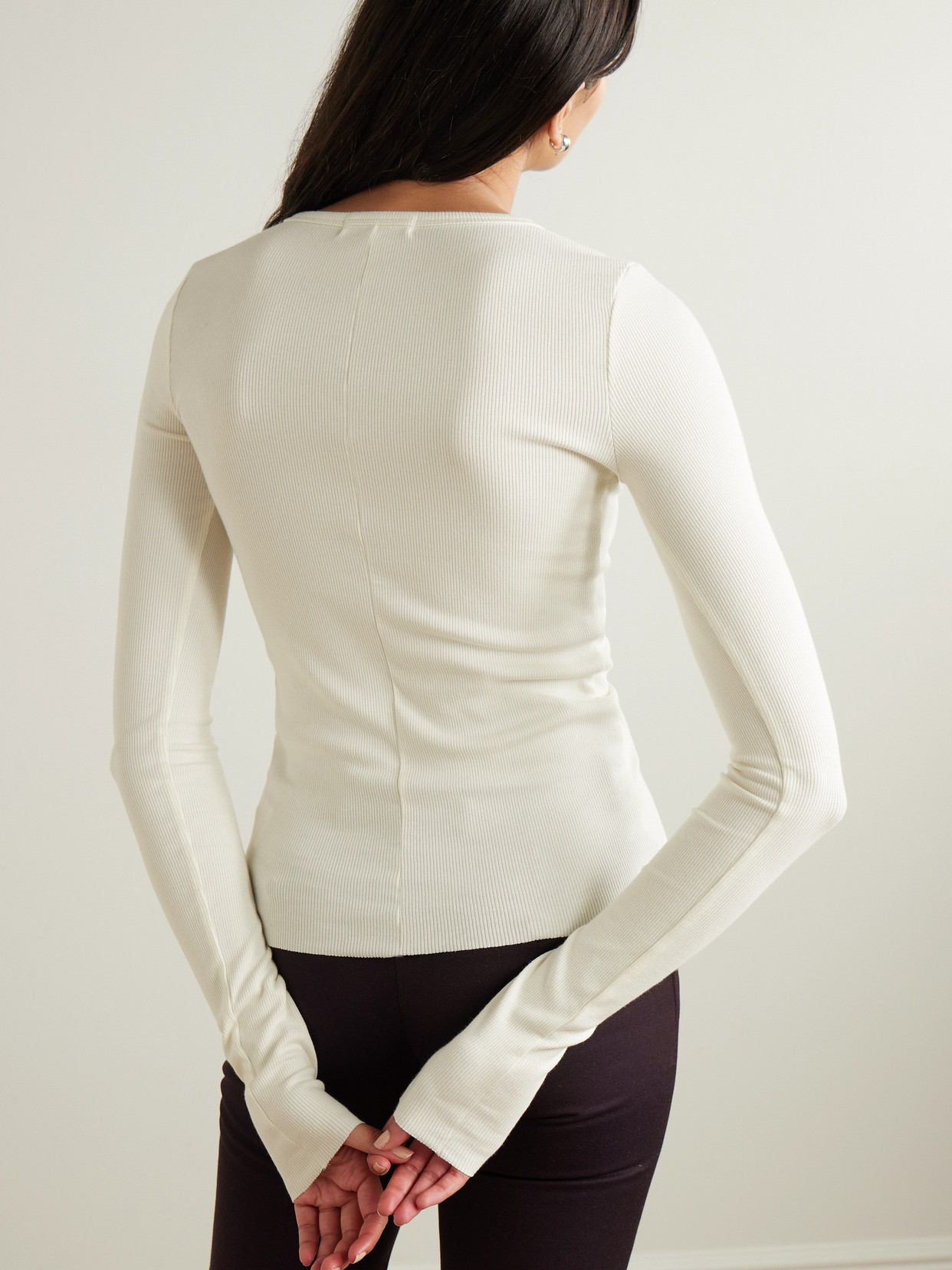 Éterne Ribbed Stretch Cotton And Modal-blend Top In Cream