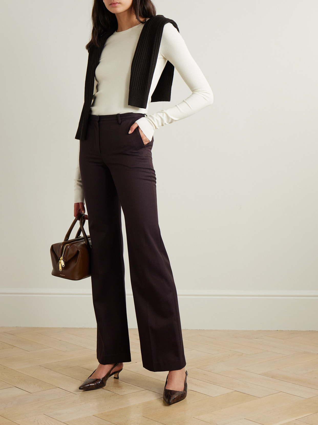 Éterne Ribbed Stretch Cotton And Modal-blend Top In Cream