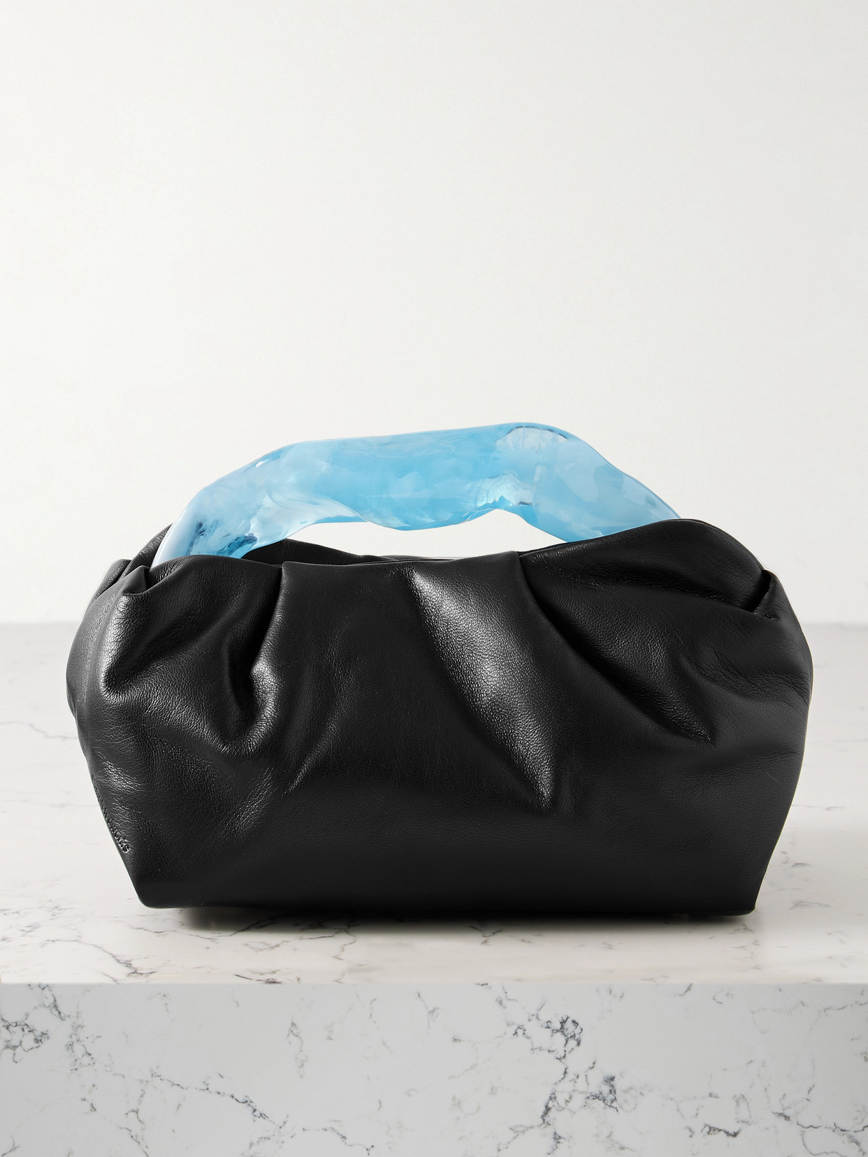 Completedworks Lunchbox Pleated Leather And Resin Clutch In Black