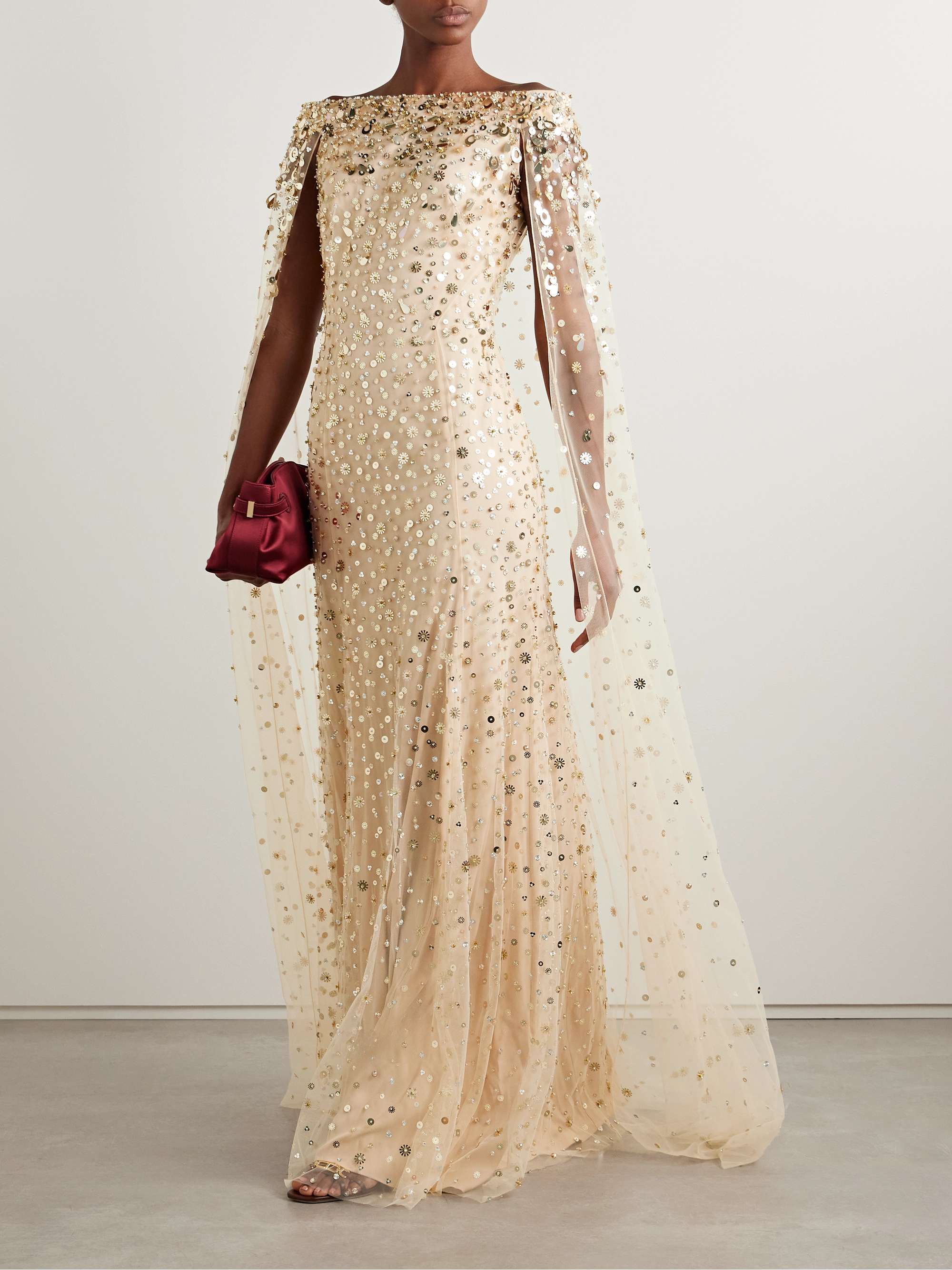 JENNY PACKHAM Cape-effect embellished tulle gown | NET-A-PORTER JENNY PACKHAM Cape-effect embellished tulle gown | NET-A-PORTER