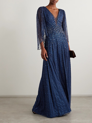Jenny Packham Crystal and sequin-embellished tulle gown
