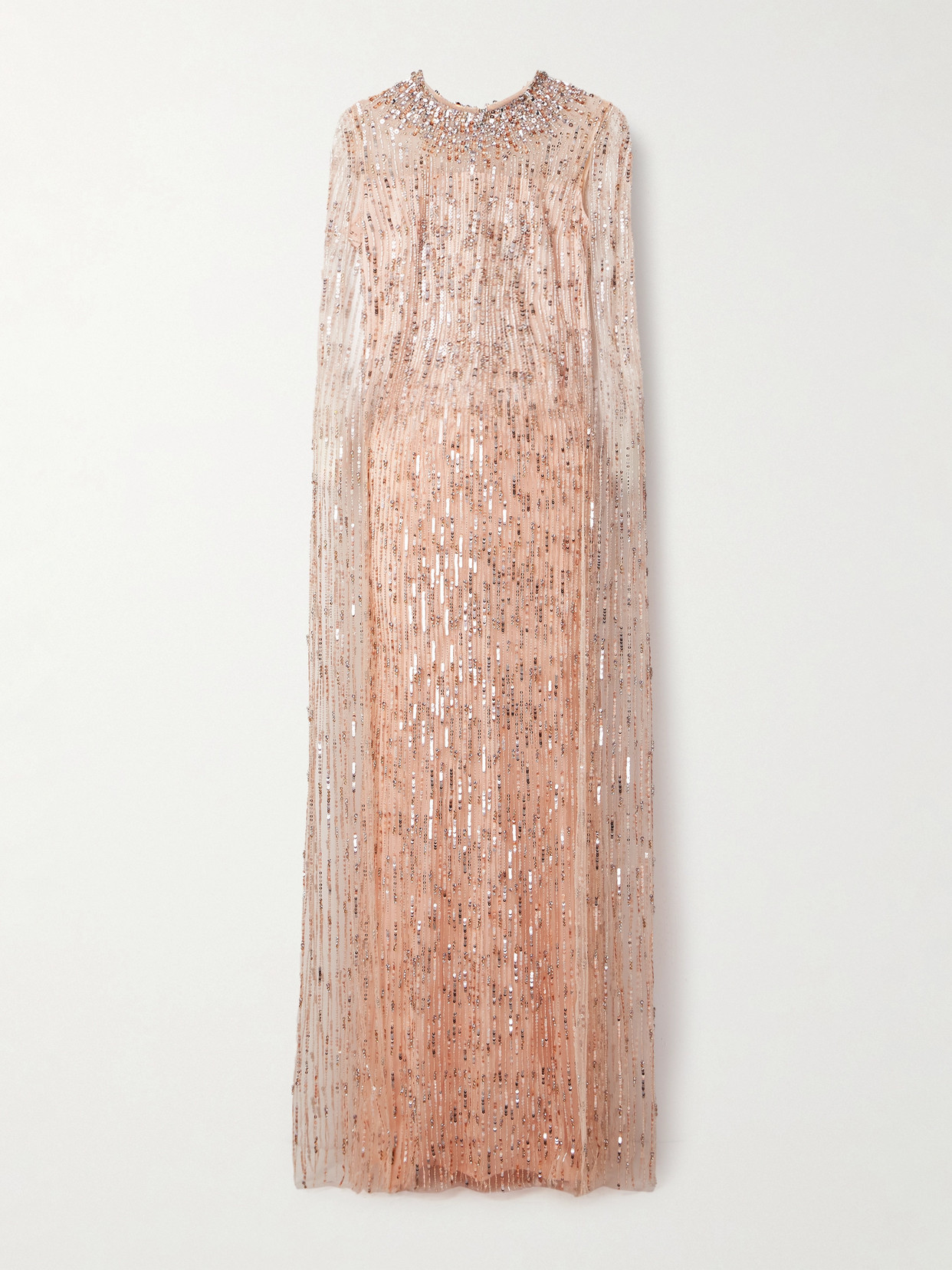 Jenny Packham Cape-effect Embellished Tulle Gown In Rose Gold