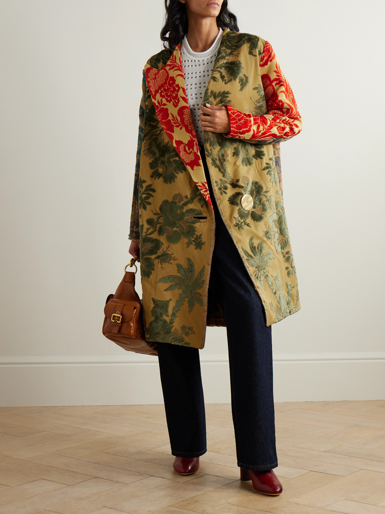 Shop Thank You Have A Good Day Patchwork Cotton-blend Jacquard Coat In Green