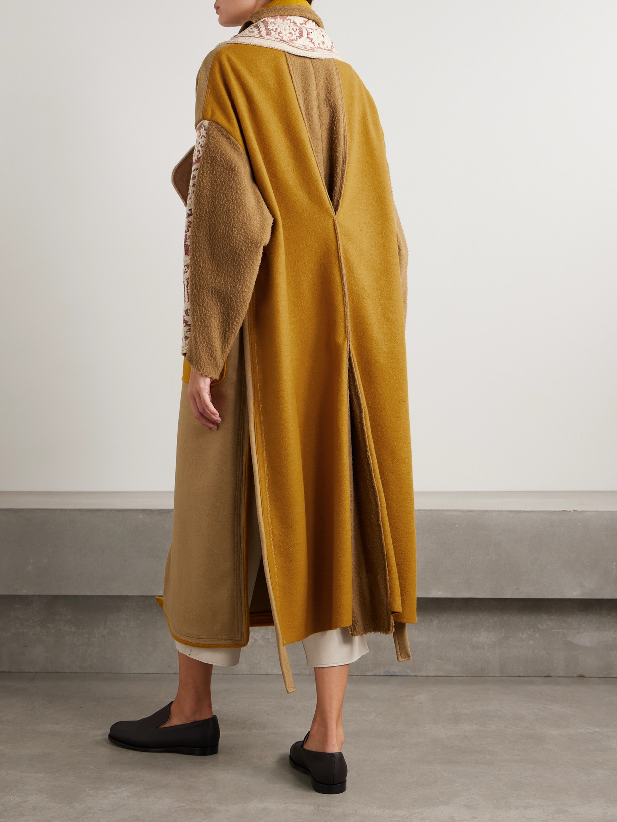 THANK YOU HAVE A GOOD DAY CROSBY PATCHWORK WOOL-FELT AND COTTON-JACQUARD COAT