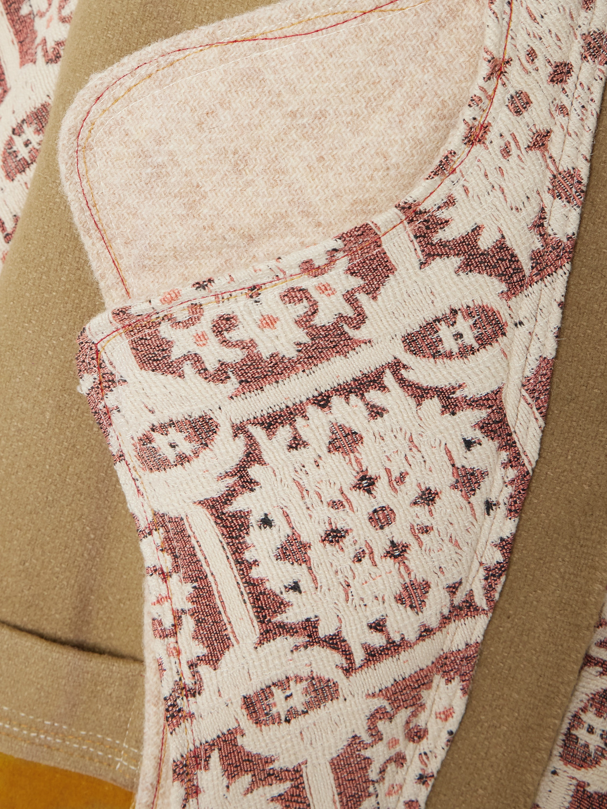 THANK YOU HAVE A GOOD DAY CROSBY PATCHWORK WOOL-FELT AND COTTON-JACQUARD COAT