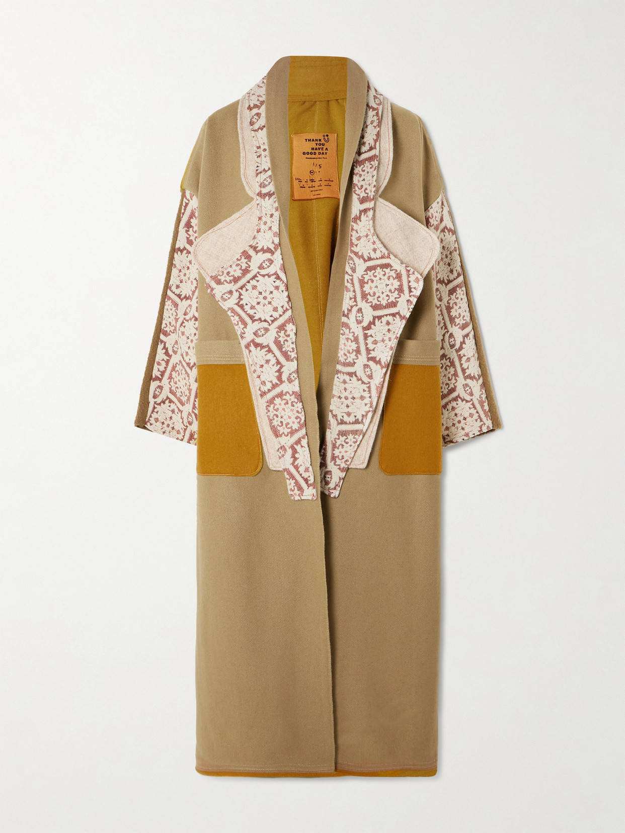 Thank You Have A Good Day Crosby Patchwork Wool-felt And Cotton-jacquard Coat In Brown