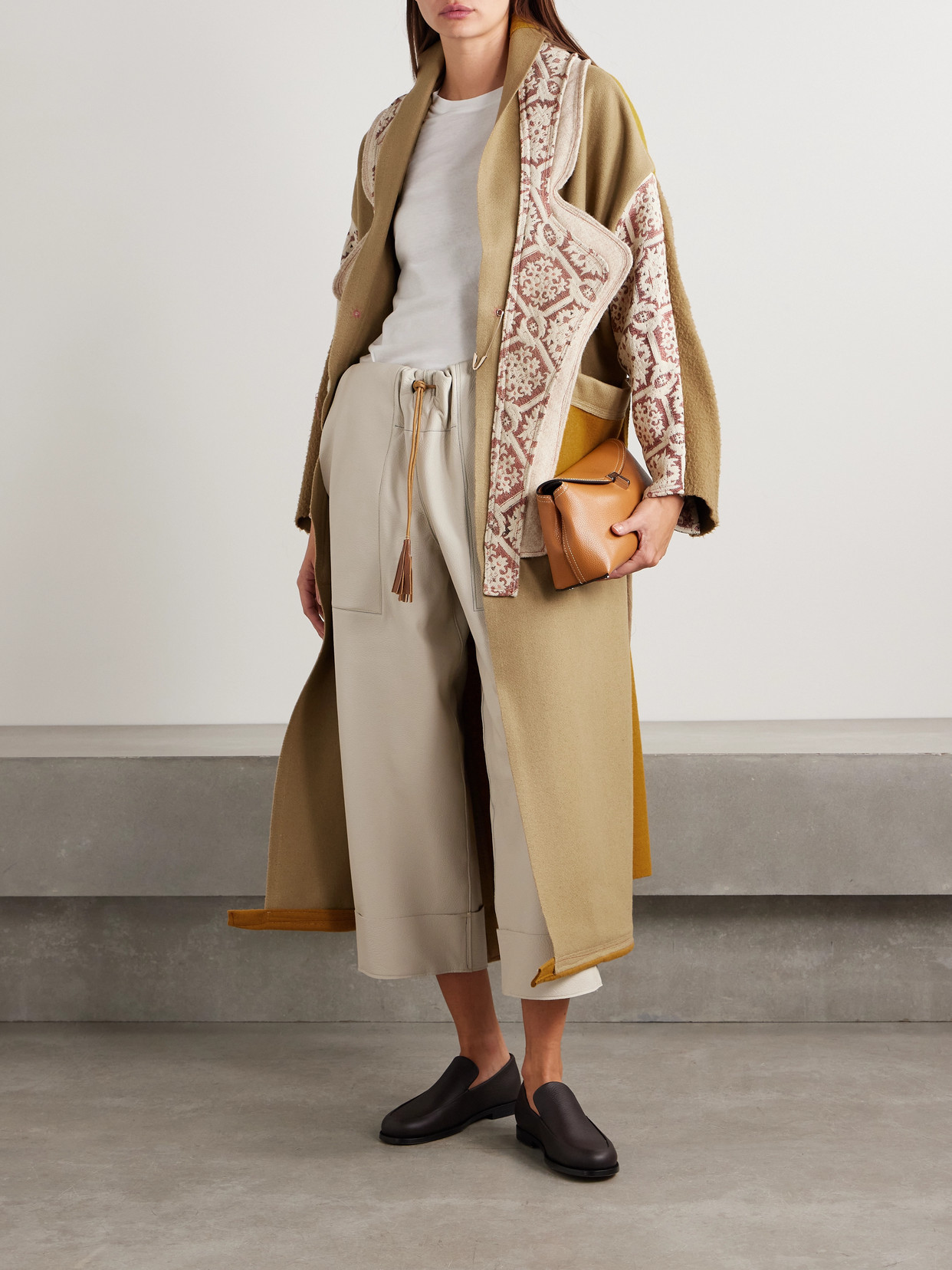 THANK YOU HAVE A GOOD DAY CROSBY PATCHWORK WOOL-FELT AND COTTON-JACQUARD COAT
