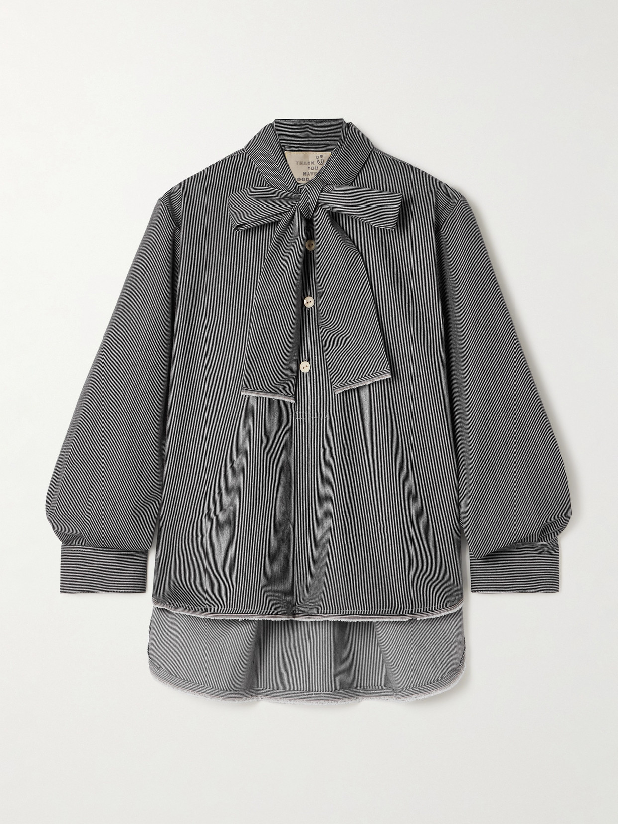 Thank You Have A Good Day Tie-detailed Striped Cotton-blend Shirt In Black