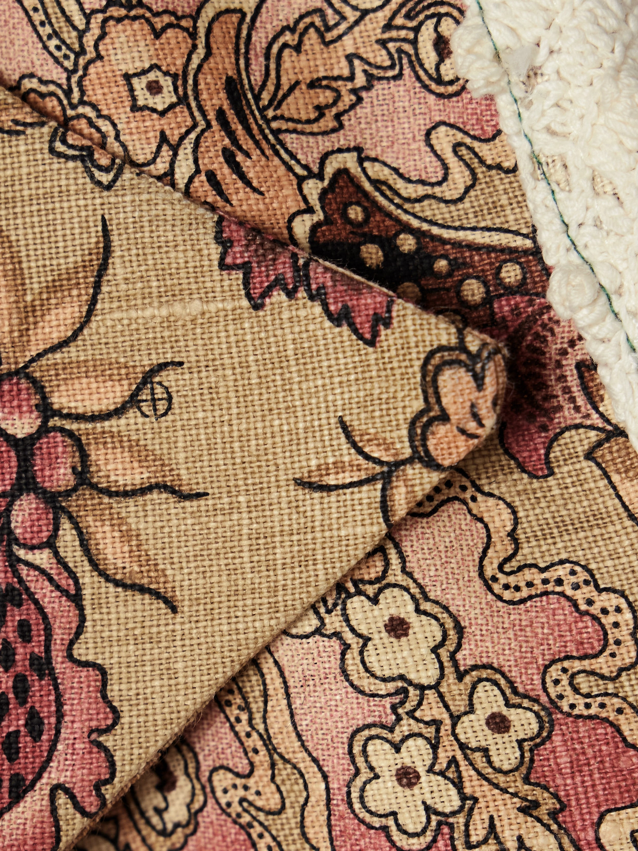Thank You Have A Good Day Mariah Paneled Crocheted Cotton And Floral-print Linen Shirt In Brown