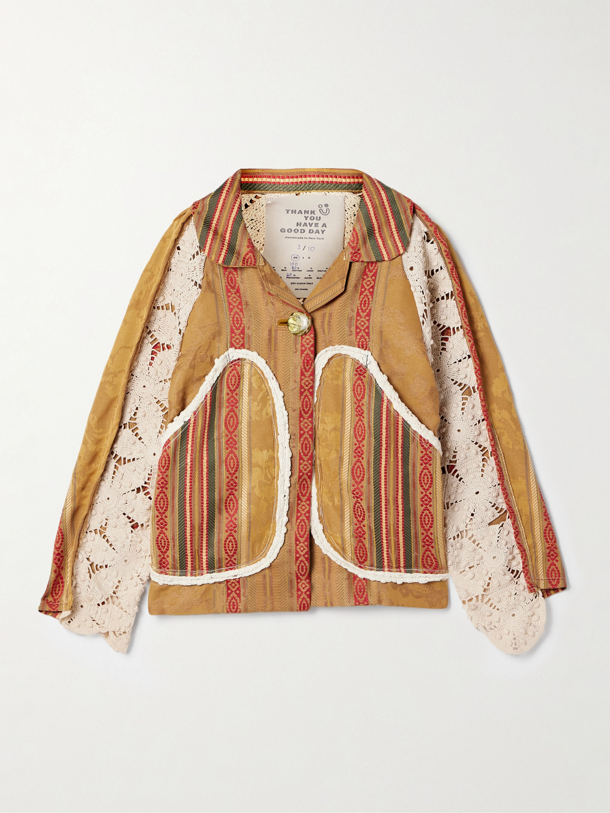 Thank You Have A Good Day Gaeta Crochet-paneled Cotton-blend Jacquard Jacket In Brown