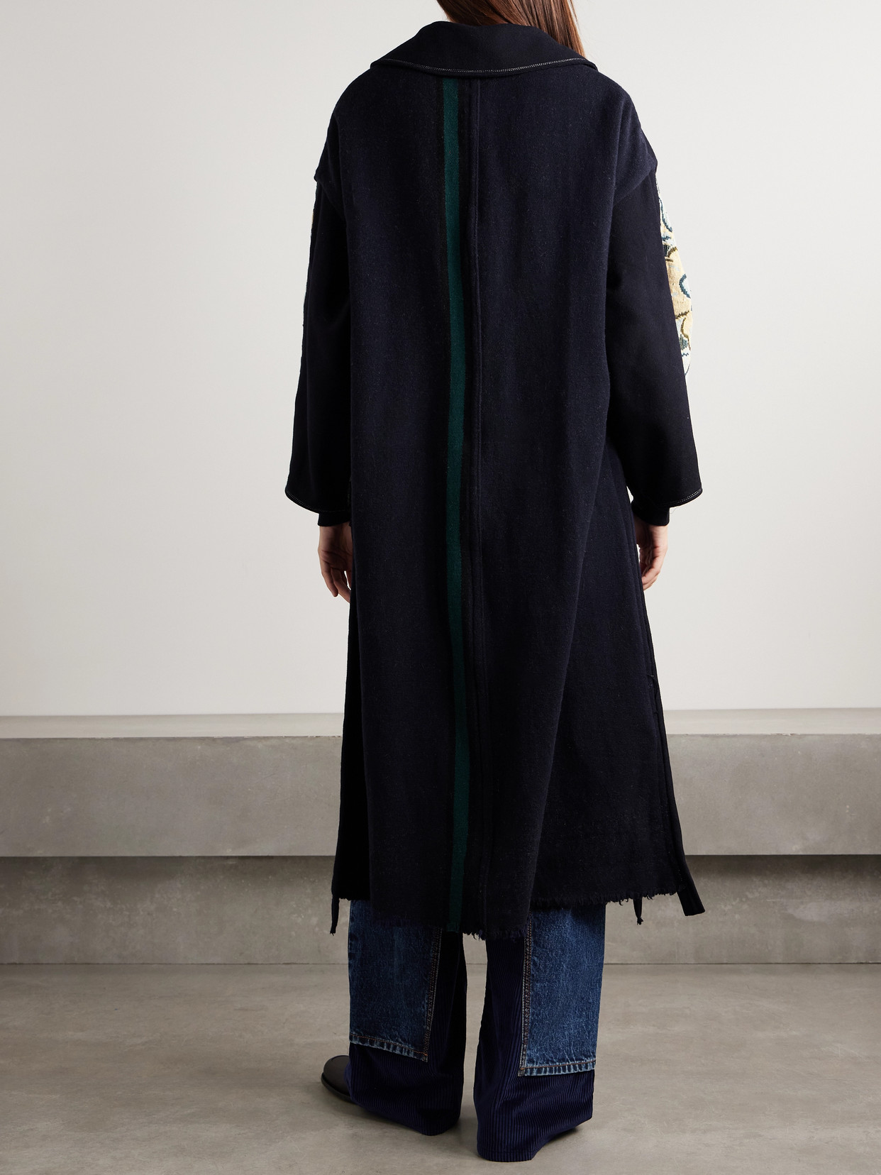 Thank You Have A Good Day Crosby Jacquard-trimmed Wool Coat In Blue
