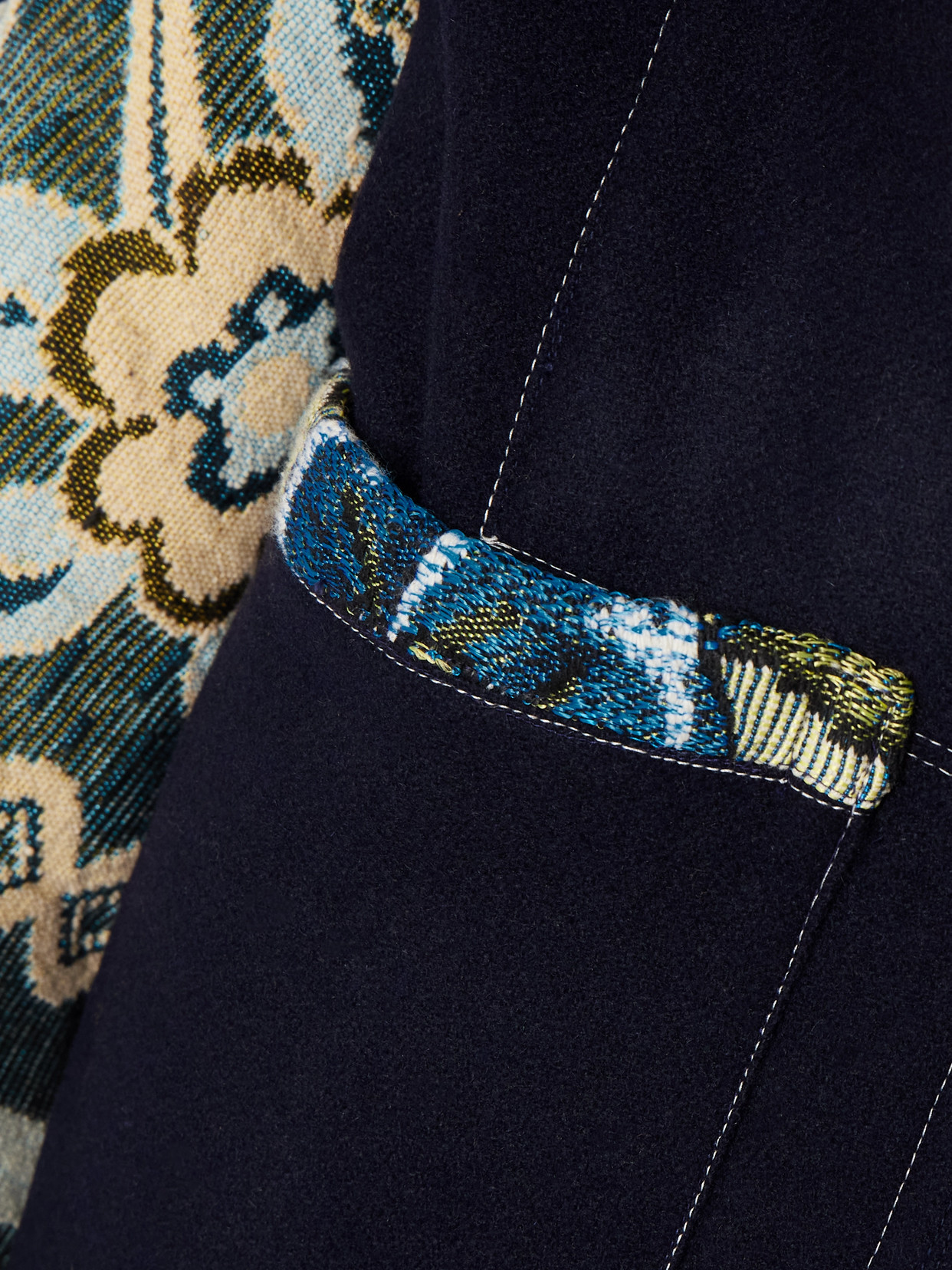 Thank You Have A Good Day Crosby Jacquard-trimmed Wool Coat In Blue