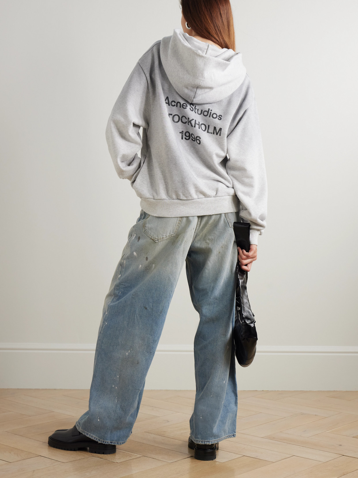 Acne Studios Printed Cotton-blend Jersey Hoodie In Gray