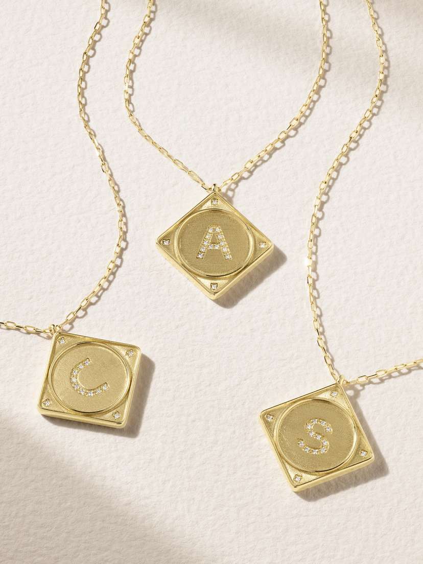 Lauren Rubinski Initial 14-karat Gold Diamond Necklace