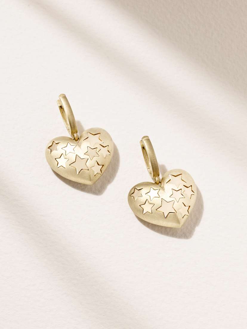 Lauren Rubinski Paulette Baby Cœur 14-karat Gold Hoop Earrings