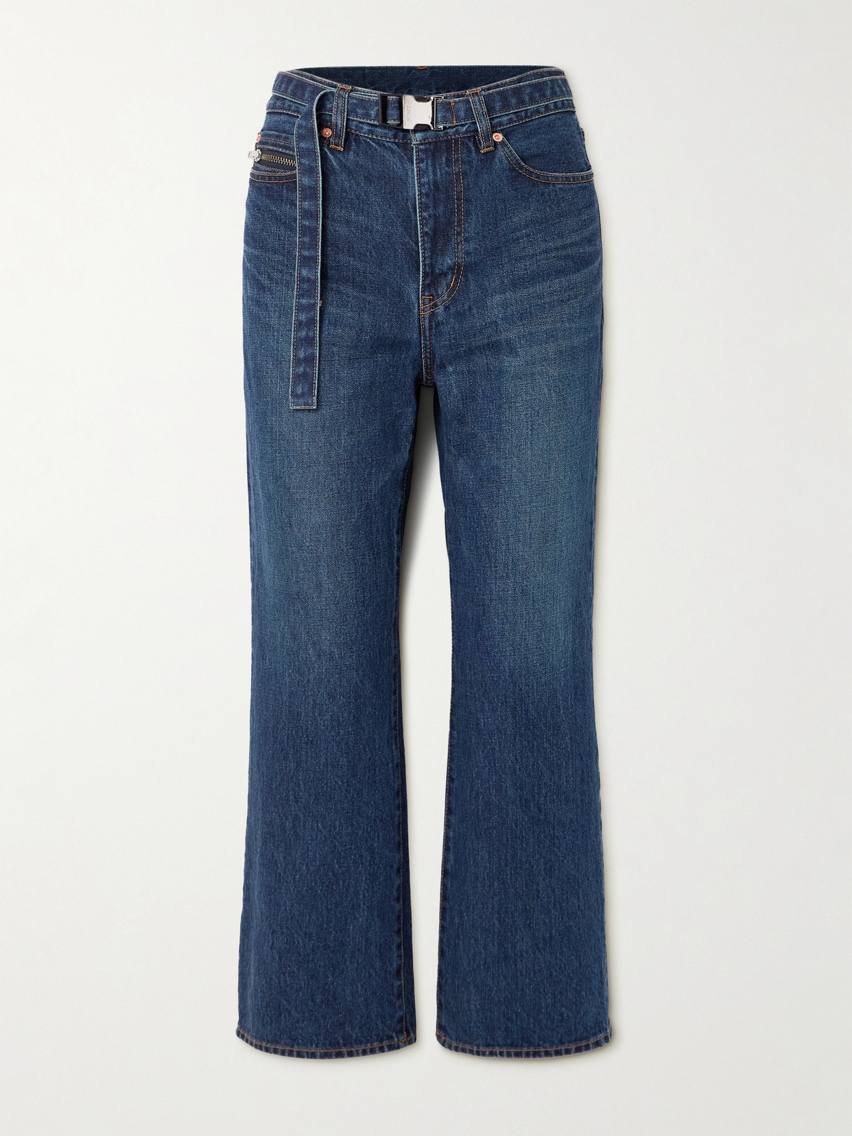 Sacai Belted Bootcut Jeans In Blue