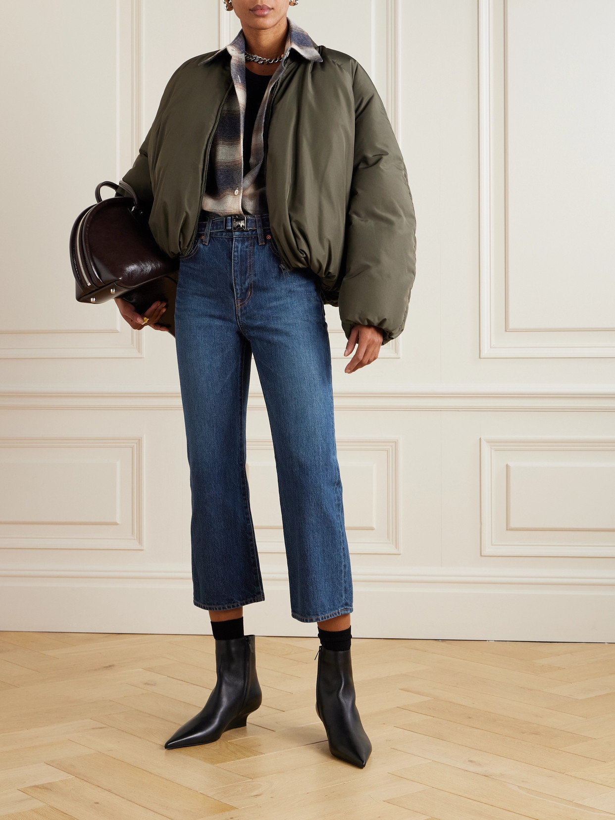 Sacai Belted Bootcut Jeans In Blue