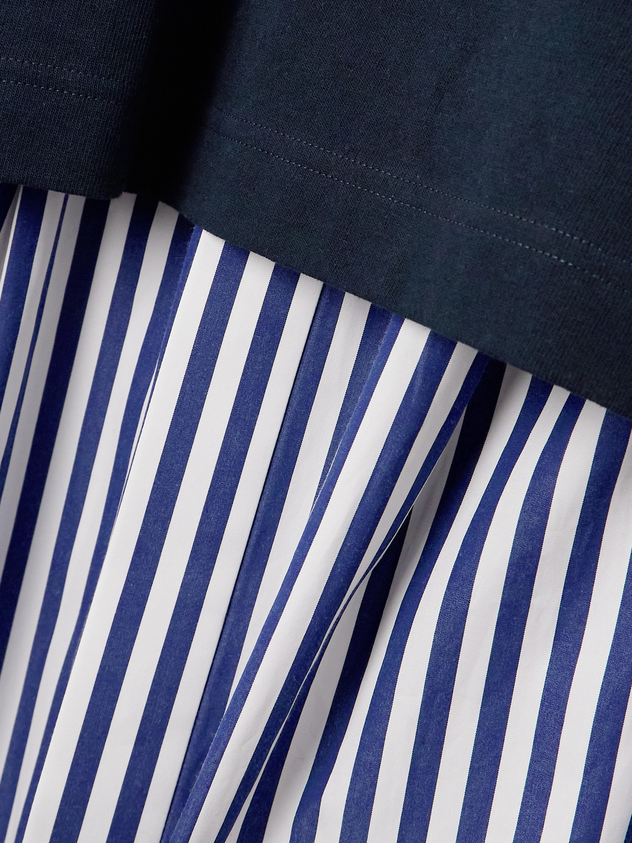 Sacai Belted Striped Cotton-poplin And Jersey Midi Dress In Blue