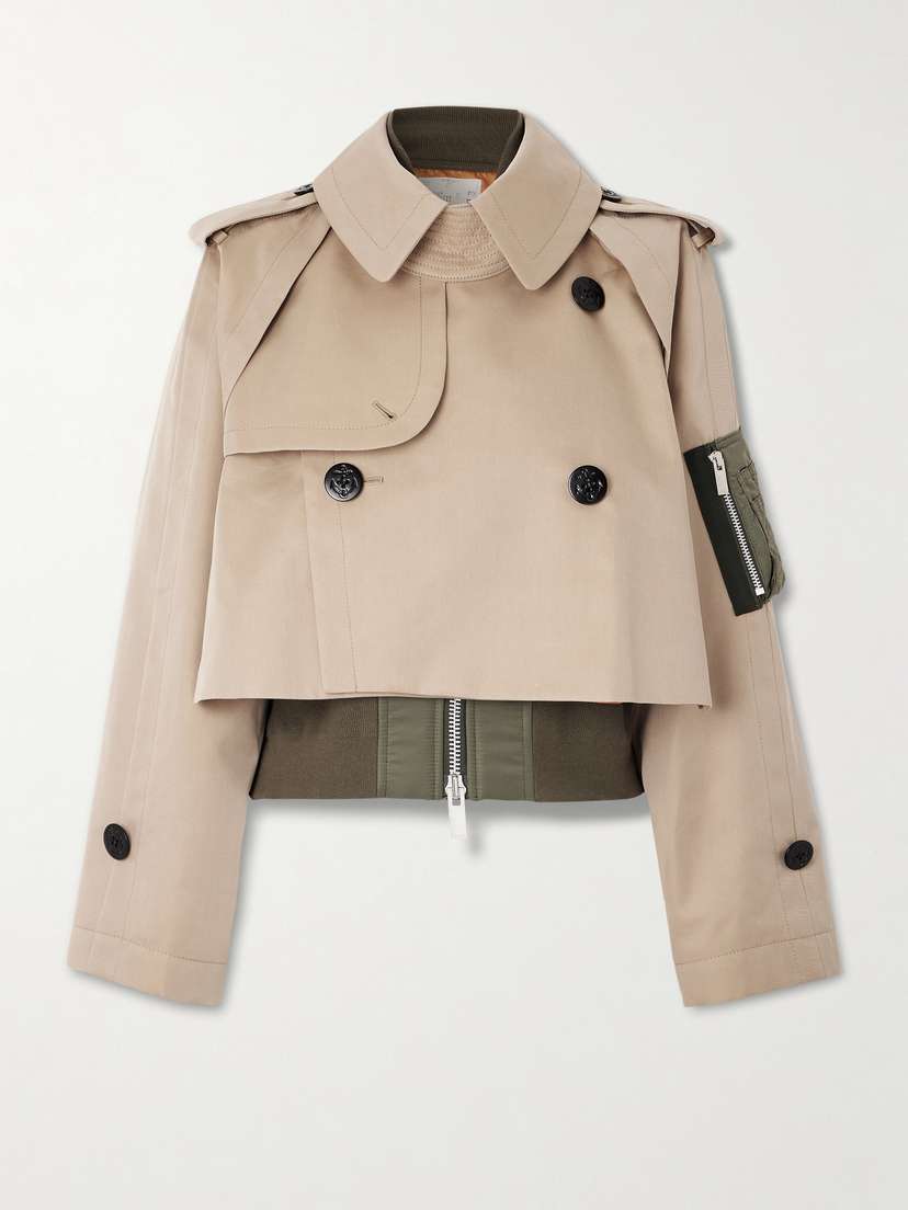 Sacai Layered Shell-trimmed Cotton-blend Gabardine And Knitted Jacket