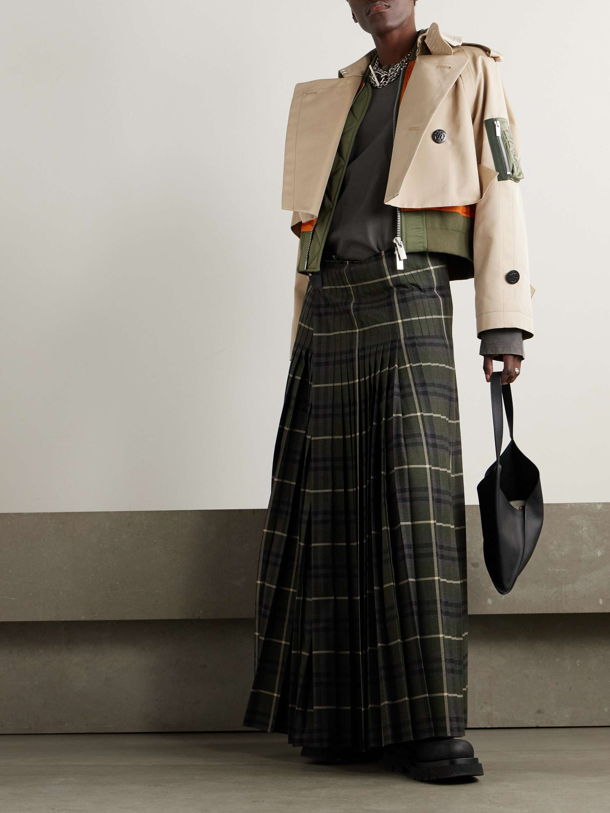 SACAI Layered shell-trimmed cotton-blend gabardine and