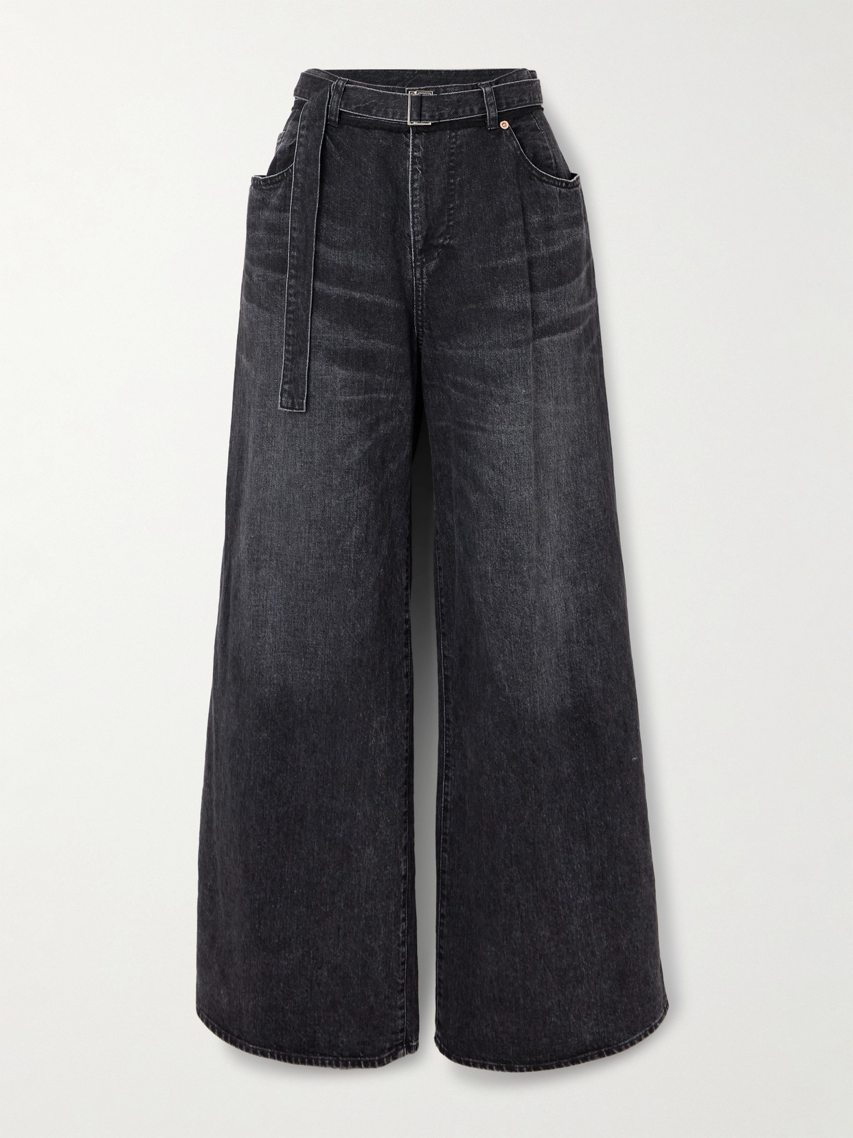 Sacai Belted High-rise Wide-leg Jeans In Black