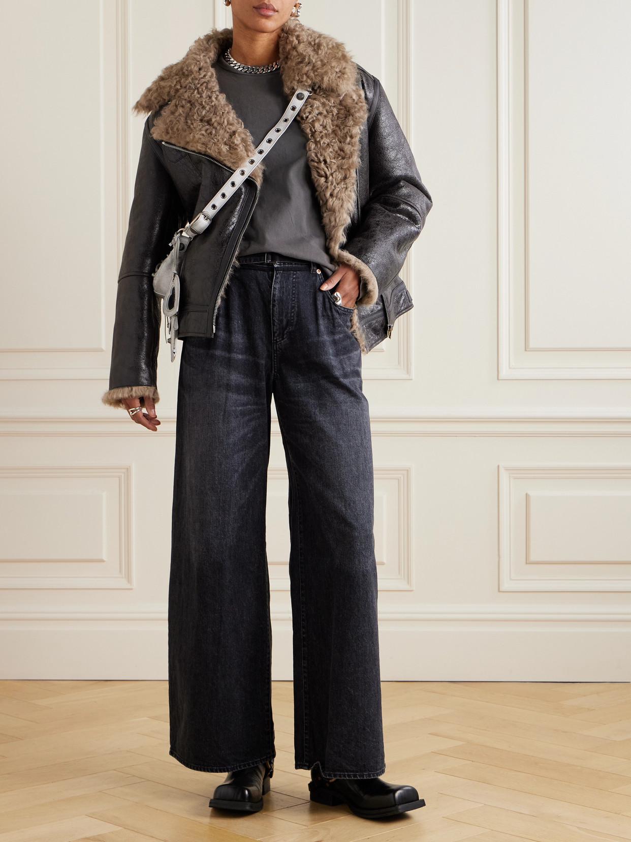 Sacai Belted High-rise Wide-leg Jeans In Black