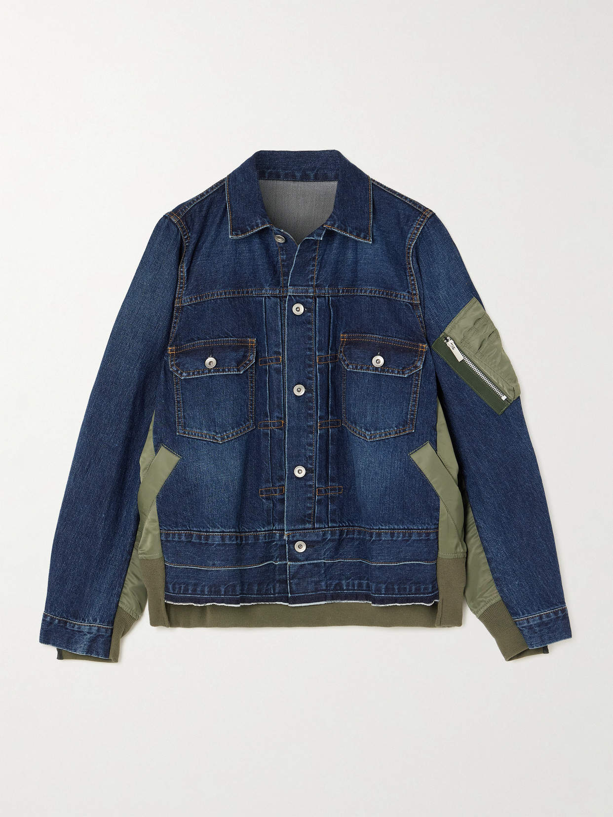 Sacai Denim And Nylon Jacket For Men In Blue