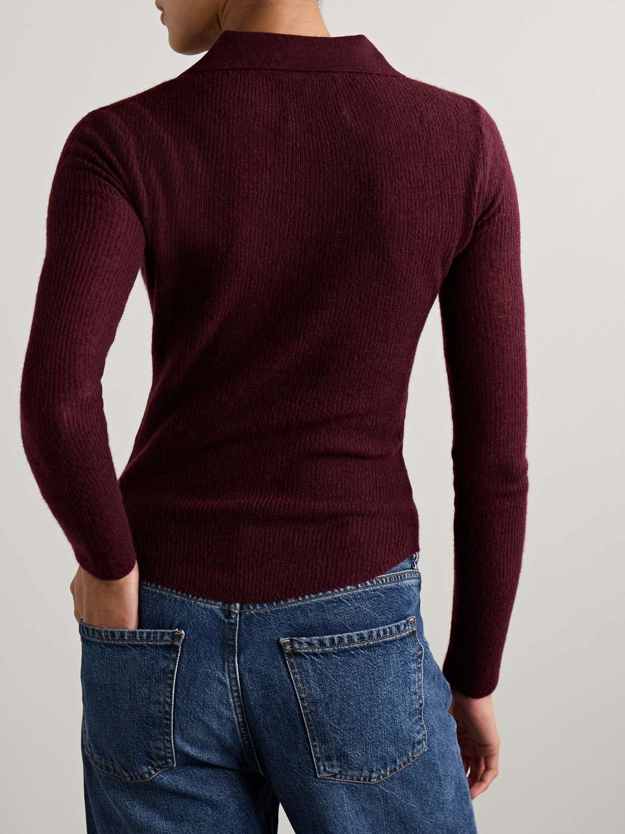 Citizen Of Humanity Simone Ribbed Wool And Cashmere-blend Polo Sweater In Burgundy