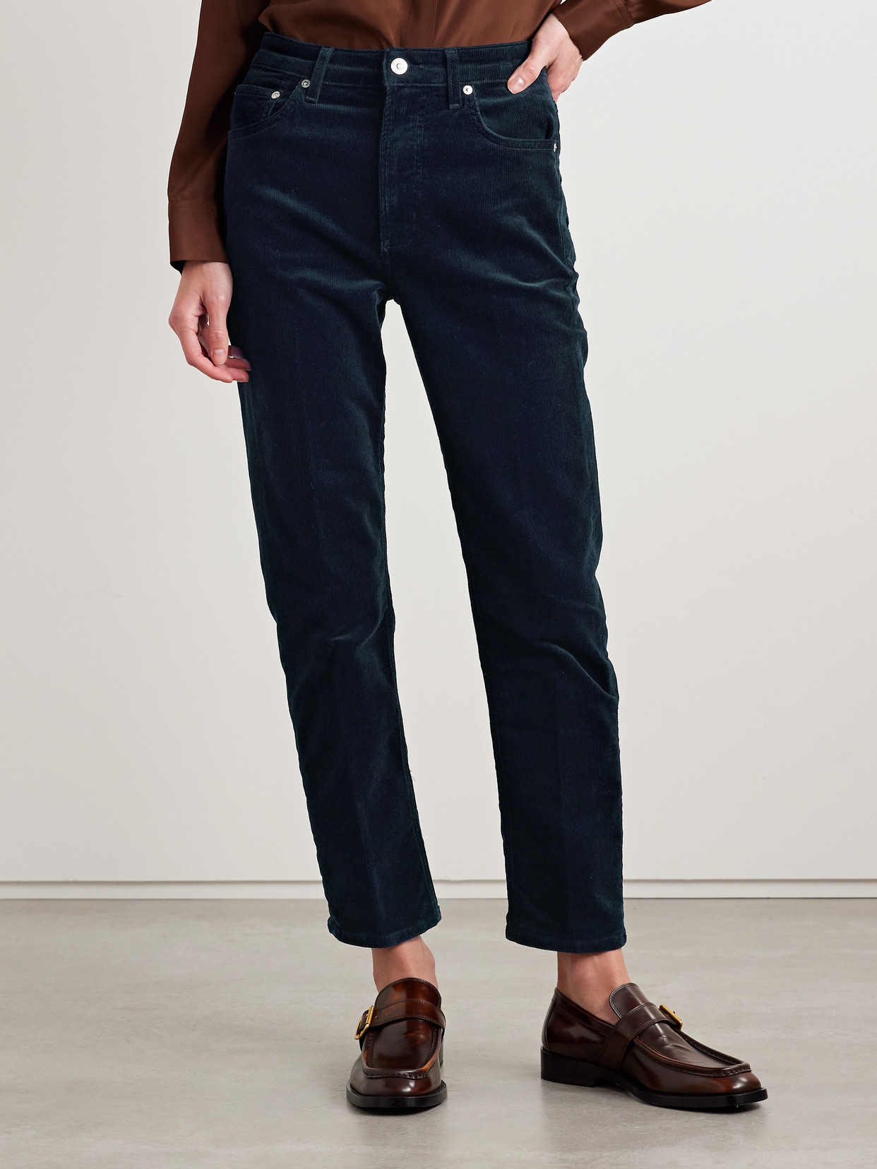 Citizen Of Humanity Zurie Ankle Cotton-blend Corduroy Straight-leg Pants In Blue
