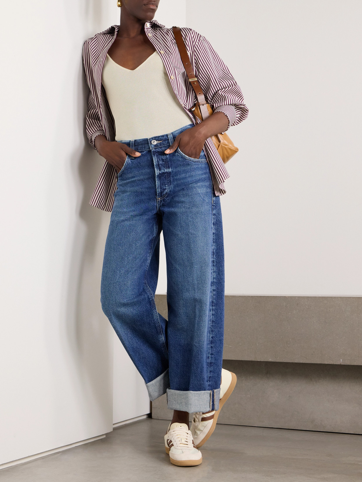 Citizen Of Humanity Ayla Baggy Cuffed Crop High-rise Jeans In Blue