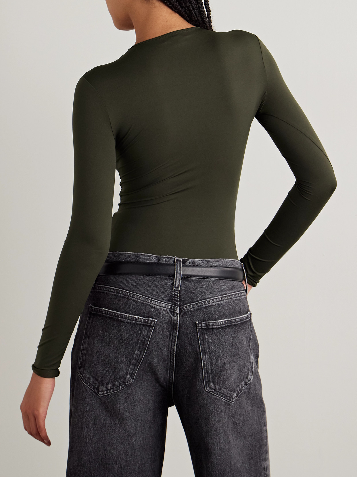 Agolde Aura Stretch-jersey Thong Bodysuit In Green