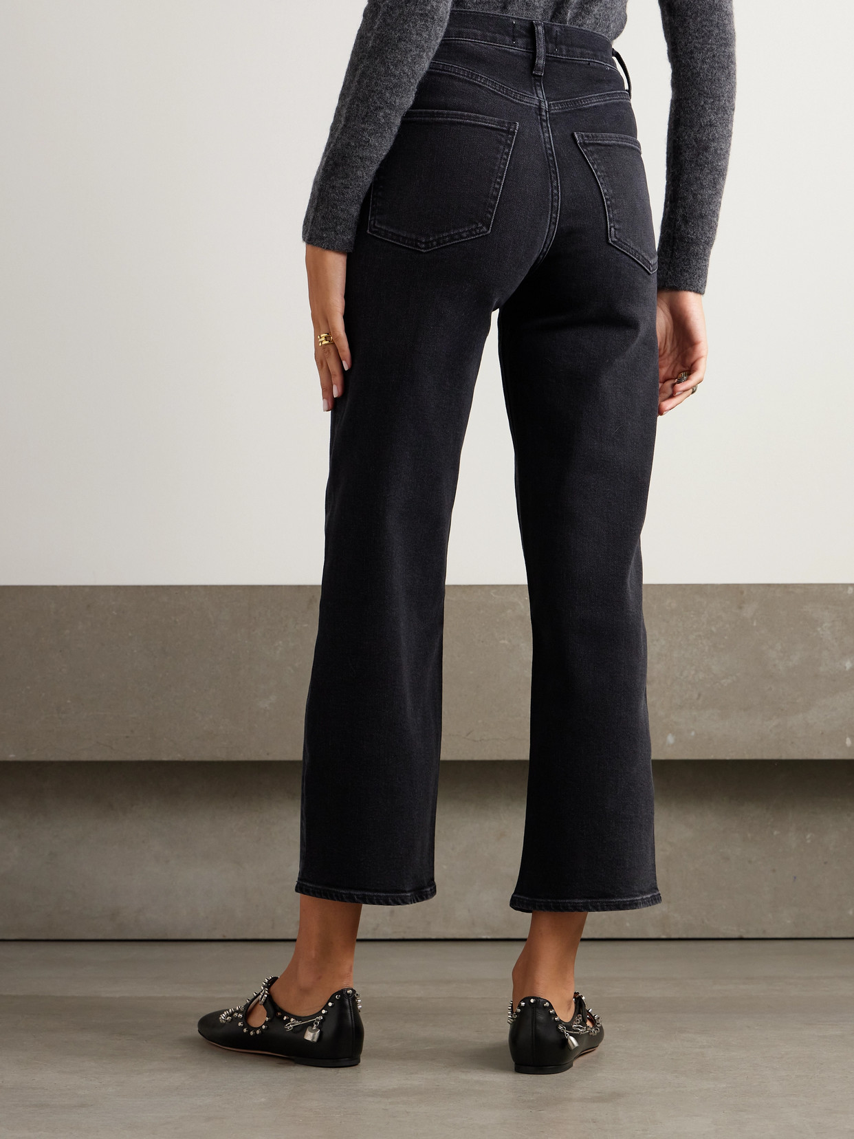 Agolde Ren Cropped High-rise Wide-leg Jeans In Black