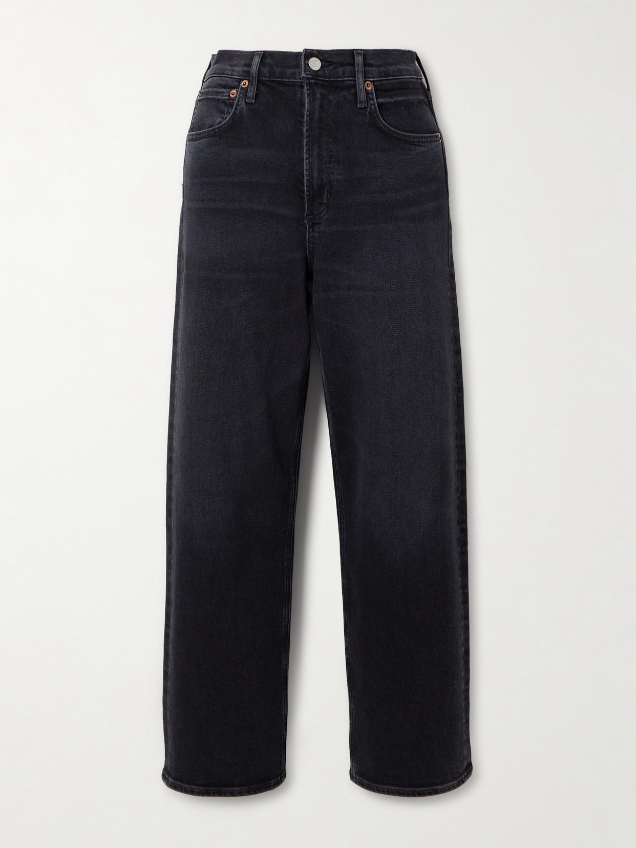 Agolde Ren Cropped High-rise Wide-leg Jeans In Black