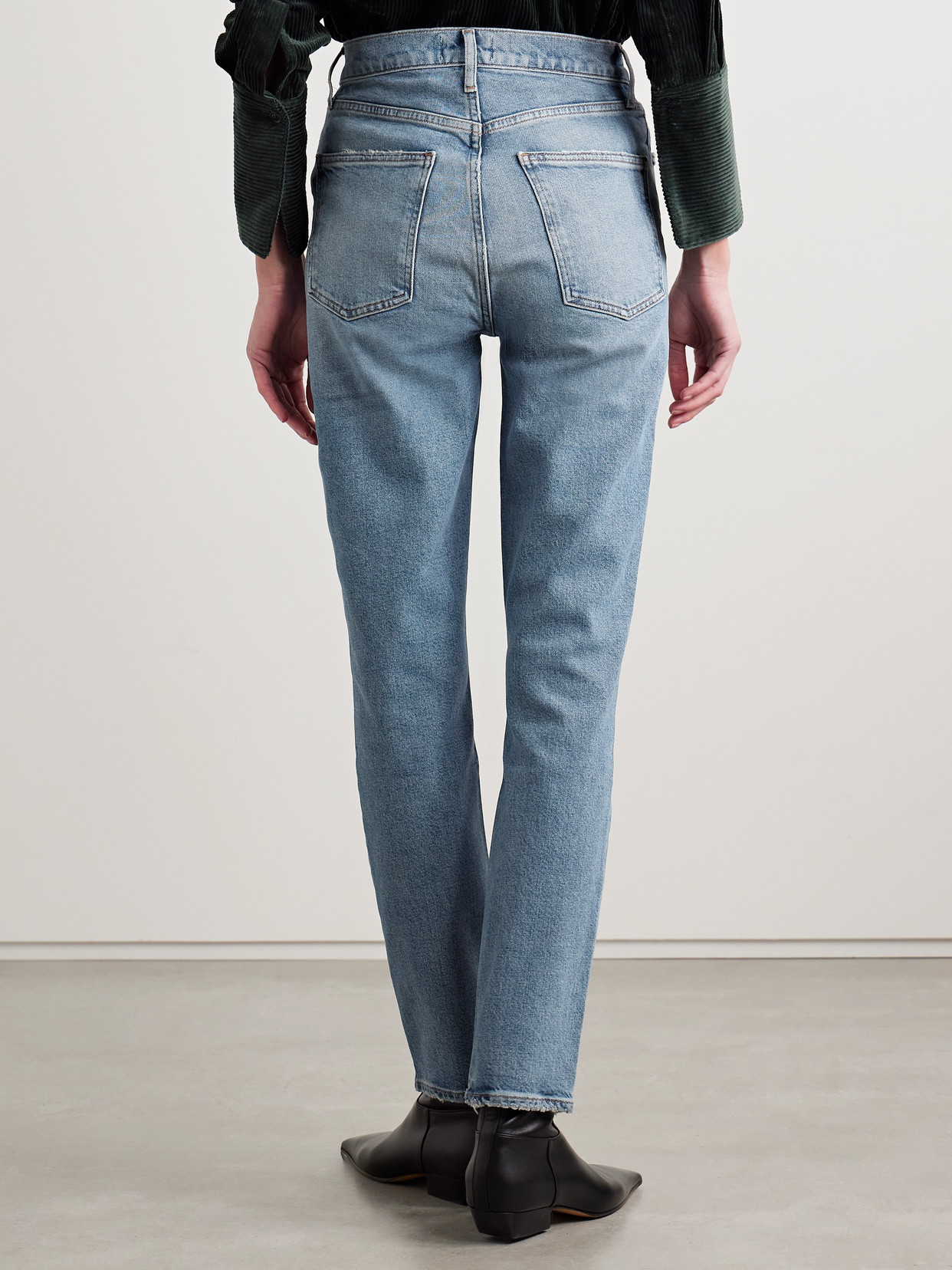 High Rise Stovepipe Frayed Straight-Leg Organic Jeans