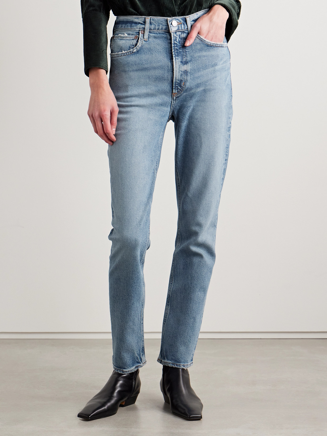 High Rise Stovepipe Frayed Straight-Leg Organic Jeans