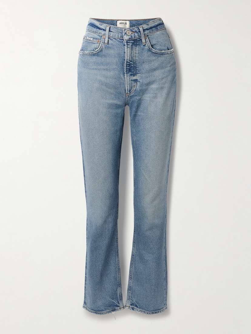 AGOLDE High Rise Stovepipe Frayed Straight-leg Organic Jeans